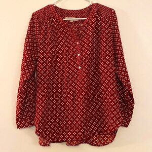 LOFT Deep Red Printed Blouse in Medium